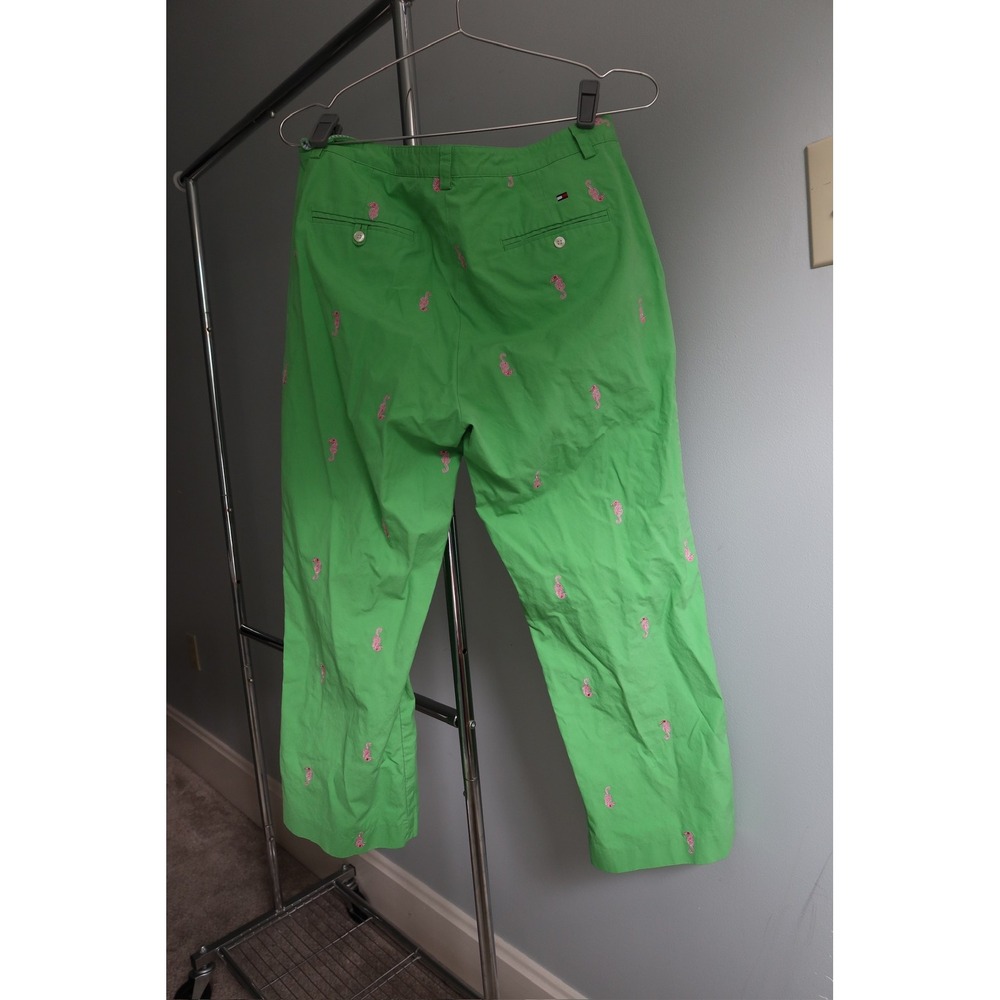 Tommy Hilfiger Unique Women's‎ 8 Green Pink Seahorse Embroidered Capri Crop Golf - Picture 3 of 8